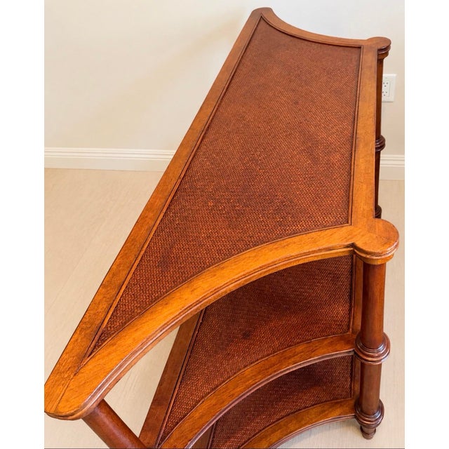 Wood Vintage Ethan Allen Legacy Collection Three-Tier Rattan Console Sofa Table For Sale - Image 7 of 11