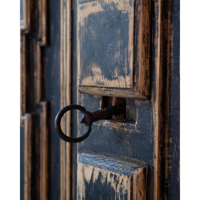 18th Century Baroque Two-Part Cabinet with Black Finish and Blue Interior For Sale - Image 10 of 17