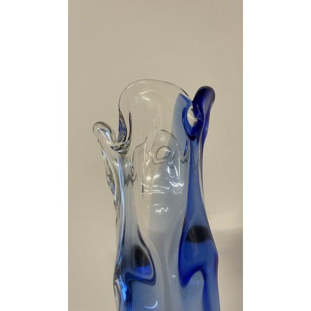 Blue Blue and Clear Art Glass Vase by Josef Hospodka for Chribská, Former Czechoslovakia, 1960s For Sale - Image 8 of 16