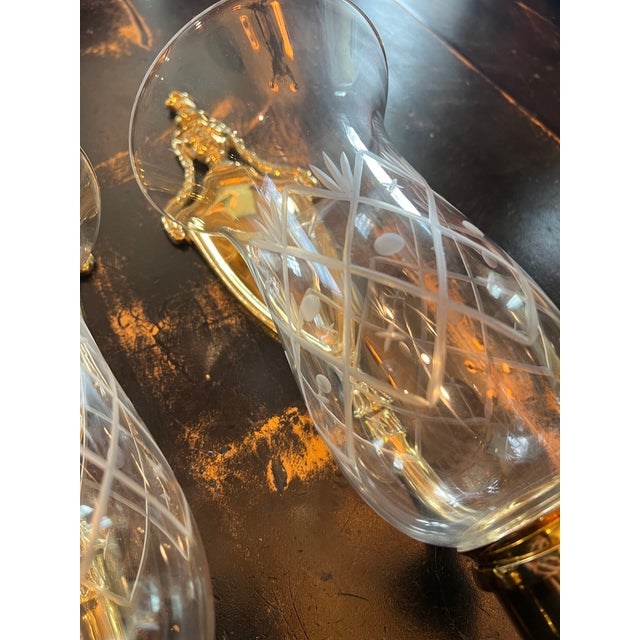 Metal Vintage Colonial Williamsburg Style Brass Wall Sconces With Etched Glass Shades - a Pair For Sale - Image 7 of 10