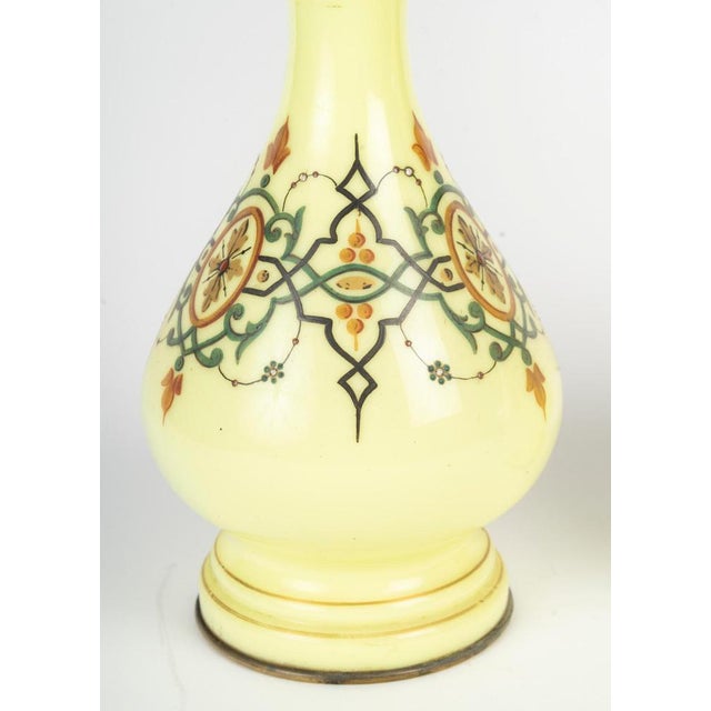 19th Century Oil Lamps in Painted Opaline Glass with Crystal Shades, 1890s, Set of 2 For Sale - Image 3 of 8