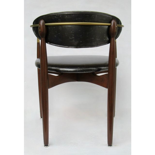Brass C.1950's Dan Johnson for Selig of Denmark, Walnut & Brass "Viscount" Accent/Lounge Chair With Brentano Textile For Sale - Image 8 of 18