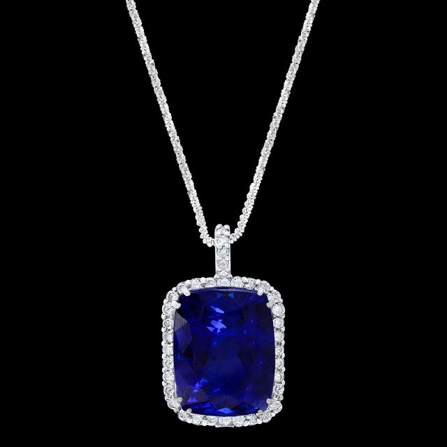 37.5 Carat Tanzanite Necklace & Diamond Pendant with Chain 14 Karat White Gold For Sale - Image 18 of 18