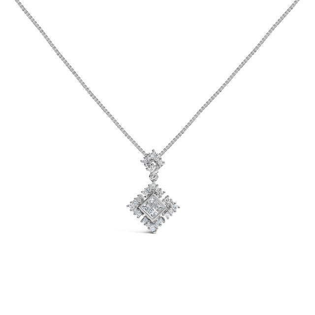 Crafted from rhodium-plated 10K white gold for a gleaming durability, this exquisite necklace is a symphony of precision...