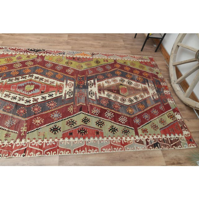 1970s Vintage Turkish Handmade Wool Cotton Colorful Kilim Rug For Sale - Image 11 of 11