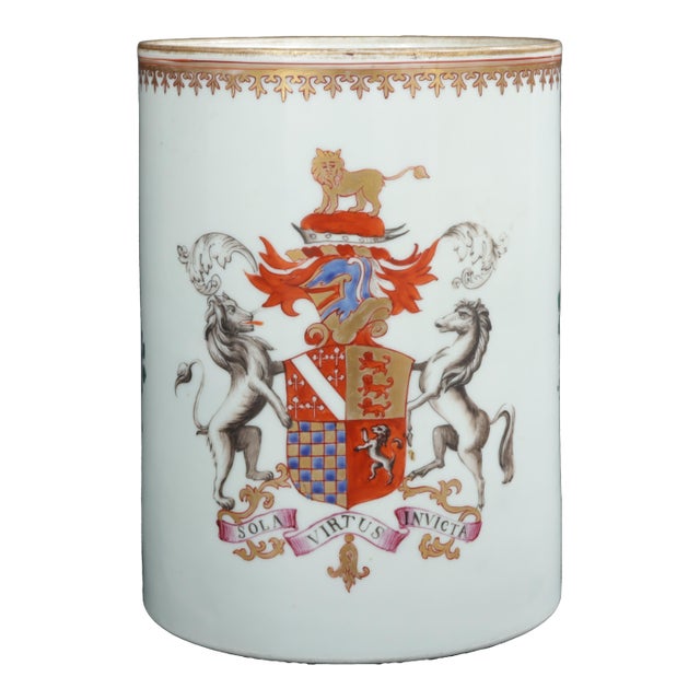 Very Large Antique 18th Century Chinese Export Porcelain Armorial Tankard Mug With the Coat of Arms of the Duke of Norfolk For Sale
