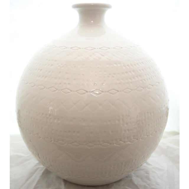 Ceramic Italian Ceramiche Tadinate Cream Sgraffito Mid-Century Ball Vase For Sale - Image 7 of 15