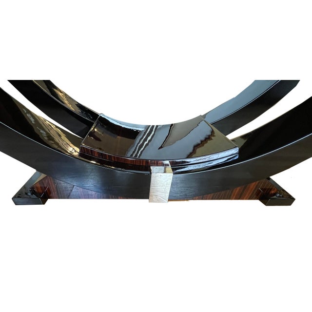 Art Deco Dining Table in Makassar Ebony and Black Lacquer with Gondola Base, 1930 For Sale - Image 14 of 18