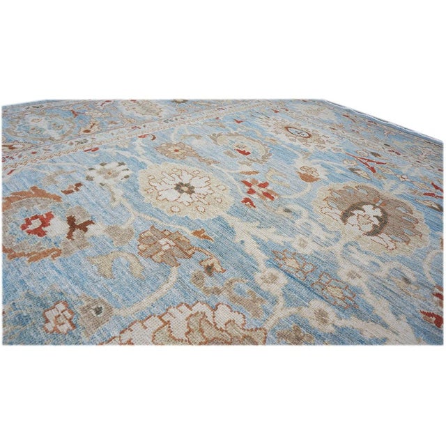 Blue Persian Sultanabad Wool 9x12 Blue, Ivory & Tan Handmade Area Rug #1142964 For Sale - Image 8 of 10