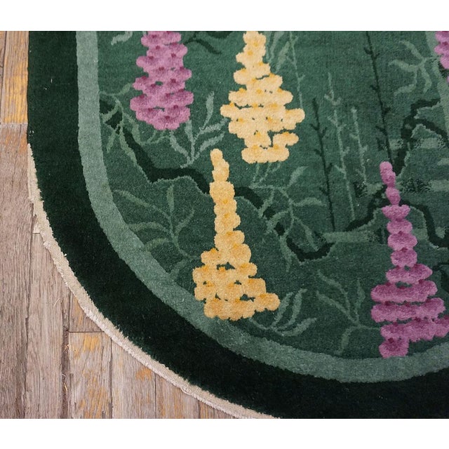 Beautiful Green Background Floral Pattern Pair of Antique Chinese Art Deco Rugs For Sale - Image 10 of 15