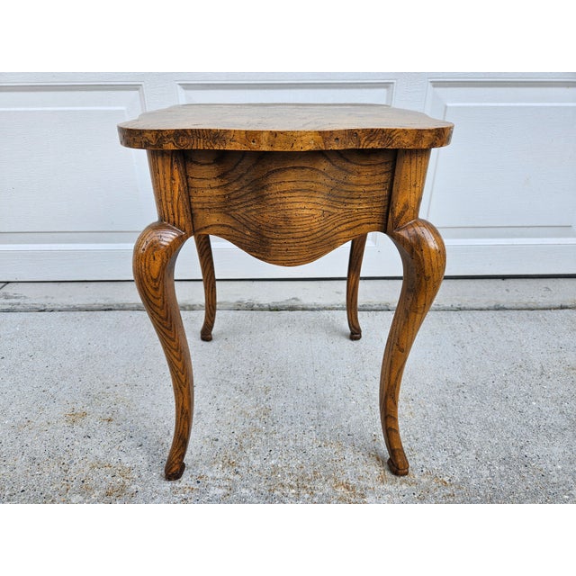 Rustic European Baker Furniture Square Diminutive French Burlwood Side Table For Sale - Image 3 of 11