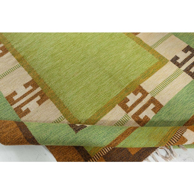 Mid-Century Modern Doris Leslie Blau Vintage Green Flat-weave Rug by Ingegerd Silow For Sale - Image 3 of 9