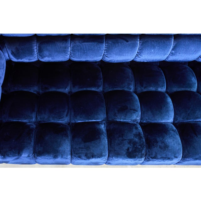 Todd Merrill Custom Blue Velvet Sectional Sofa and Ottoman For Sale - Image 10 of 18