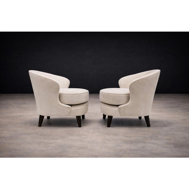 Joaquim Tenreiro Pair of “Concha” Armchairs in Grey Ultra Suede, Joaquim Tenreiro, 1960s - Lot 215A For Sale - Image 4 of 12