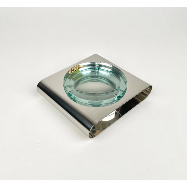 Metal Ashtray in Steel and Green Glass from Sena Cristal, Italy, 1970s For Sale - Image 7 of 15
