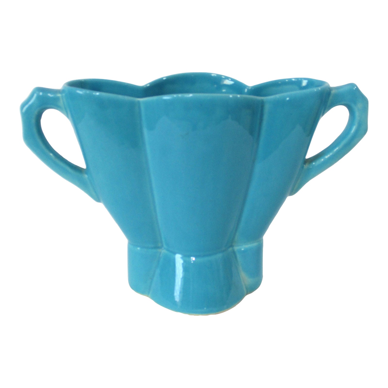 Bauer California Pottery Blue Handled Flower Vase | Chairish