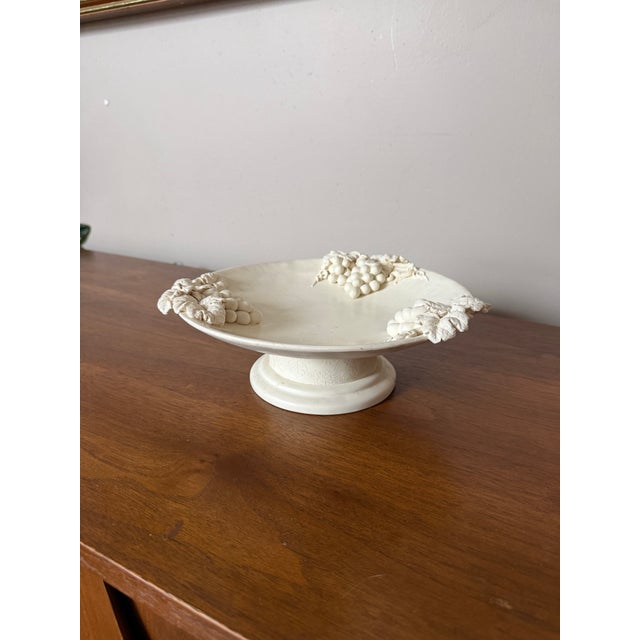 Rustic European Vintage Italian Dessert or Fruit Pedestal Stand Cream Ceramic Pottery For Sale - Image 3 of 9