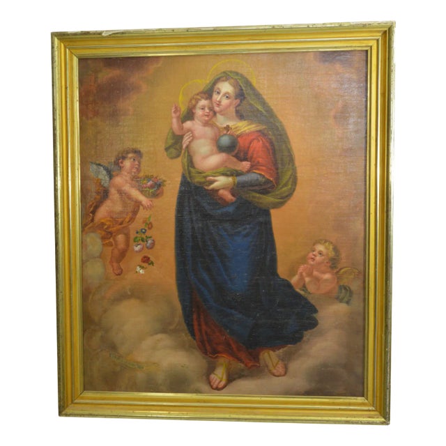 Agostino Cottolengo, Madonna with Child and Angels, Oil Painting on Canvas, Early 1800s For Sale