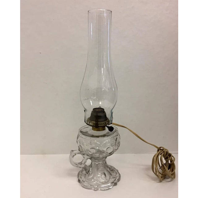 Glass Antique Egg Pattern Pressed Glass Electrified Oil Lamp For Sale - Image 7 of 9