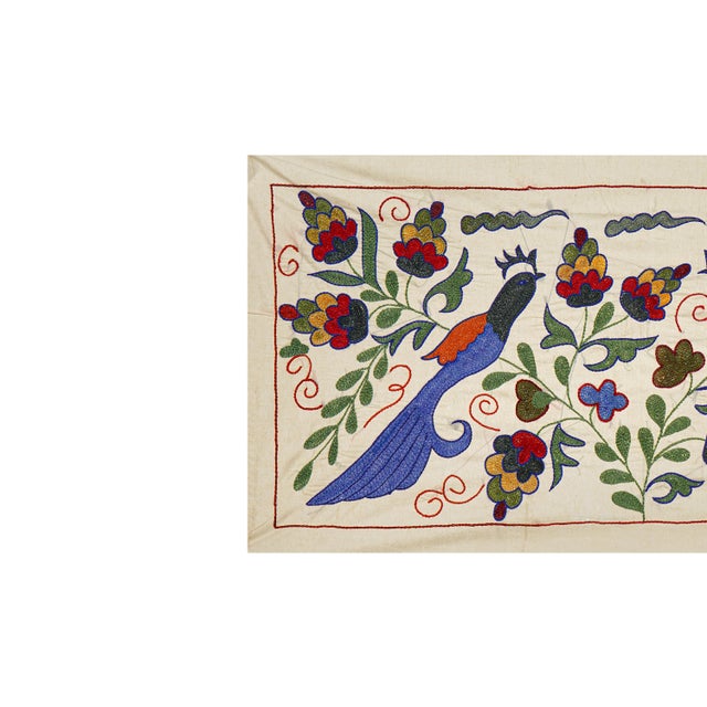 1960s Bird Pictorial Suzani Table Runner For Sale - Image 5 of 10