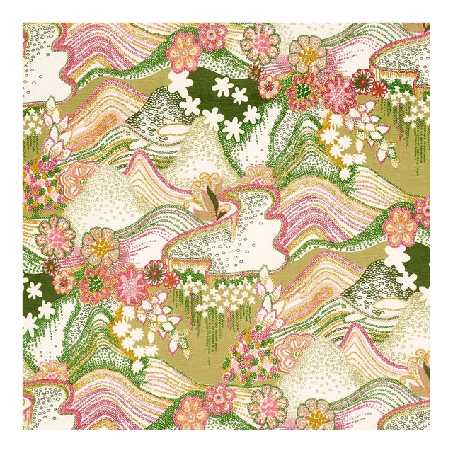 Schumacher X Clements Ribeiro Daisy Chain Fabric in Green & Pink For Sale