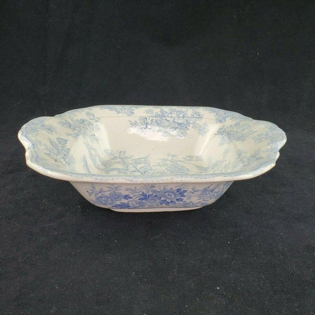 Blue Antique 1800's Asiatic Pheasant Blue and White Transferware Serving Bowl Dish For Sale - Image 8 of 8
