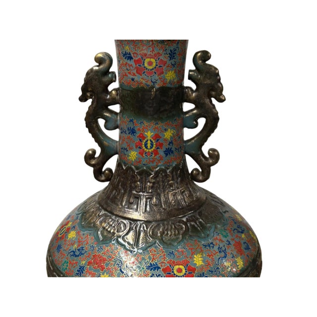 Orient Bronze Glaze Dragon Handle Color Floral Motif Ceramic Vase For Sale - Image 11 of 15