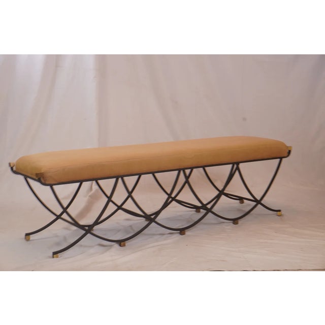 Arteriors Home Arteriors Felice Iron Brass Alpaca Bench For Sale - Image 4 of 8