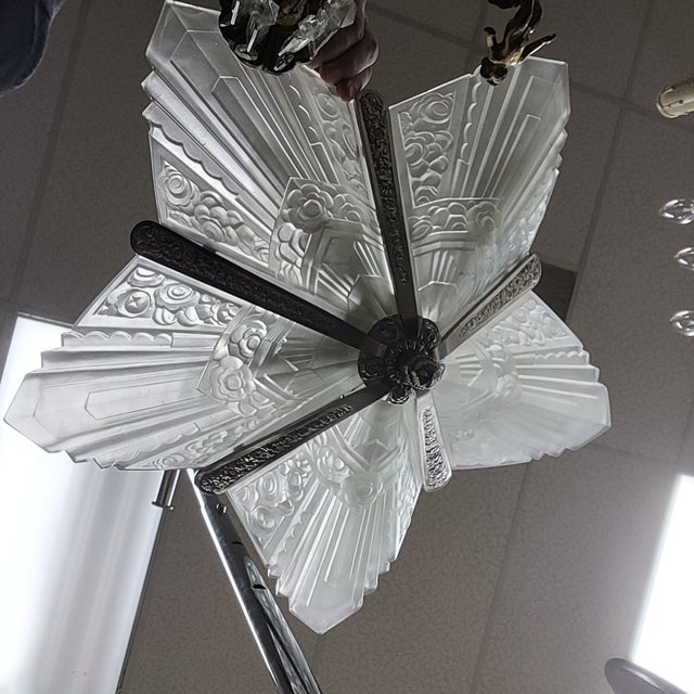 Antique Art Deco Frosted Glass Chandelier For Sale - Image 14 of 16