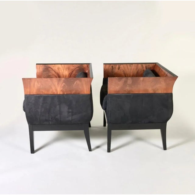 1980s Orlando Diaz-Azcuy Chalice Chairs in Black Micro Fiber and Rosewood - a Pair For Sale - Image 5 of 6