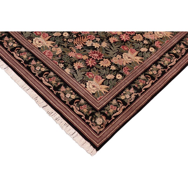 Shabby Chic Elegant FLoral David Pak-Persian Black/Green Wool Rug - 8'1'' X 10'1'' For Sale - Image 3 of 9