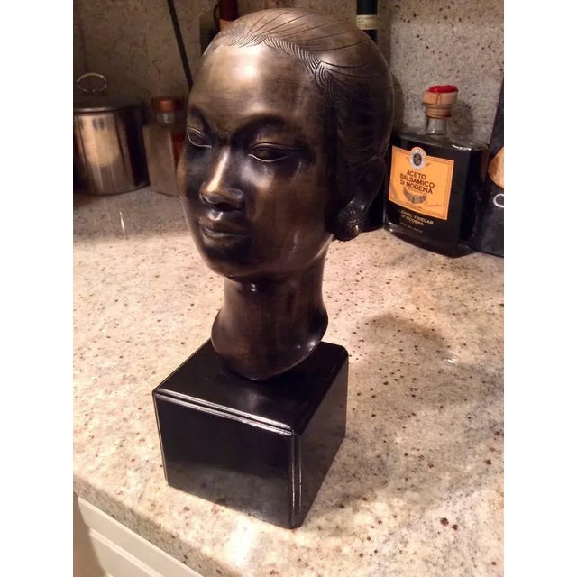 Bronze Marc Laguey Asian Bronze Bust of a Woman For Sale - Image 8 of 8