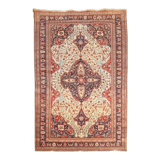 19th Century Ivory Persian Sarouk Ferehan Rug - 4'5" x 7' For Sale