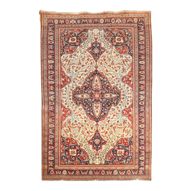 19th Century Ivory Persian Sarouk Ferehan Rug - 4'5" x 7' For Sale