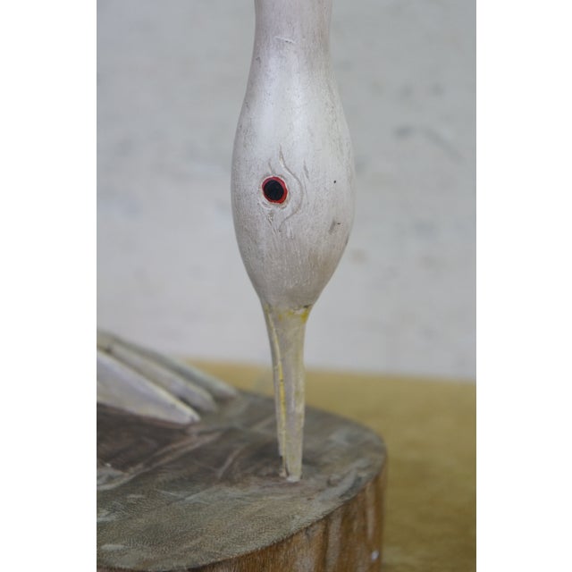 Wood Vintage Hand Carved Wood Crane Egret Wading Bird Sculpture Folk Art Decoy 14" For Sale - Image 7 of 13