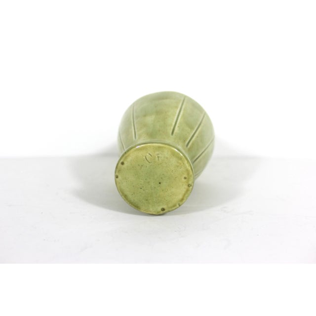 Green 1940s Art Deco Green Geometric Pitcher Vase Jug With Handle For Sale - Image 8 of 10