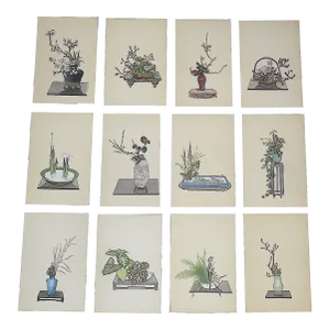 Vintage 1935 Japanese Flower Arrangement Lithographs - Set of 12