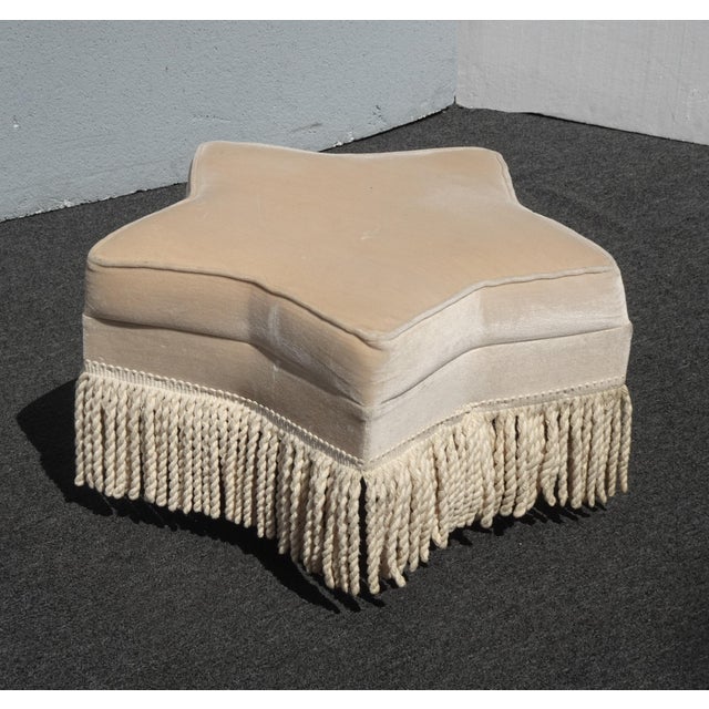 Off White Star Shaped Ottoman Footstool W Velvet and Fringe For Sale - Image 4 of 13