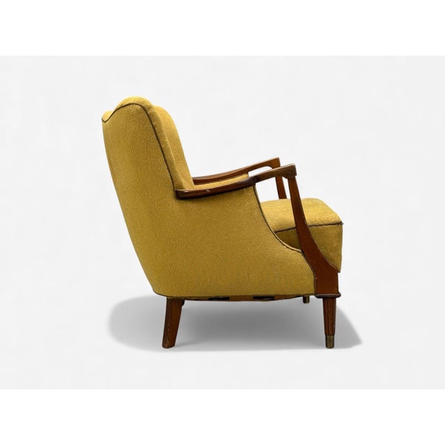 Danish Modern, Lounge Chair, Fabric, Stained Wood, Denmark, 1940s For Sale - Image 9 of 14