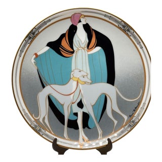 1990s "A Flapper W Greyhounds" Art Deco Style Ceramic Decorative Plate by Ws George For Sale