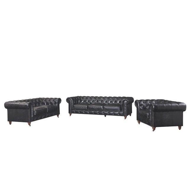 Italian Century Chesterfield Arm Chair - Slate Leather For Sale - Image 3 of 7