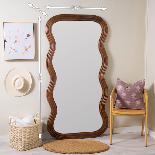 Wood Frances Wavy Floor Mirror For Sale - Image 7 of 7