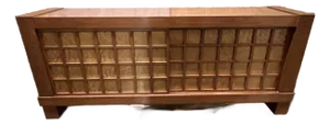 1980s Berman Rosetti Sunset Console in Walnut With Sliding Doors and Storage