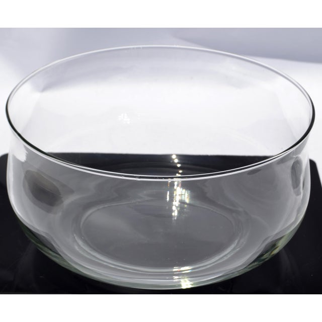 Transparent Art Deco Style Large Clear Wide Hand Blown Crystal Bowl Serving Piece For Sale - Image 8 of 13