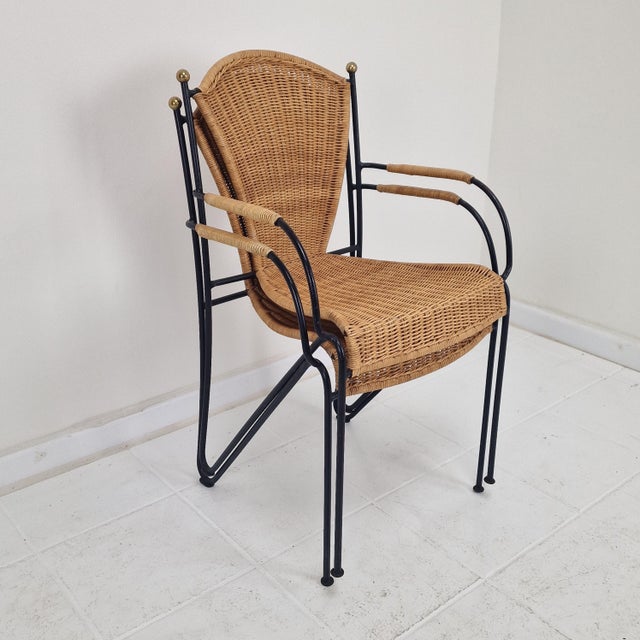 Vintage Wicker and Iron Armchairs by Frederic Weinberg, 1950s, Set of 8 For Sale - Image 13 of 18