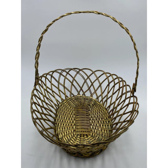 Metal Wm. Rogers & Sons Solid Brass Woven Oval Basket With Handle For Sale - Image 7 of 7