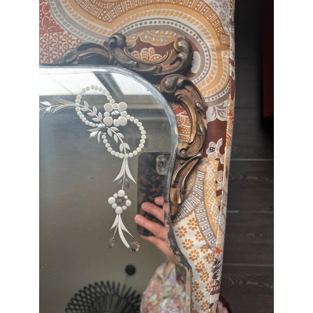 Art Deco Vintage French or Italian Venetian Art Deco, Horizontal Wall Mirror For Sale - Image 3 of 9