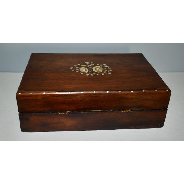 Wood Antique Inlaid Mother of Pearl Rosewood Lap Desk For Sale - Image 7 of 13