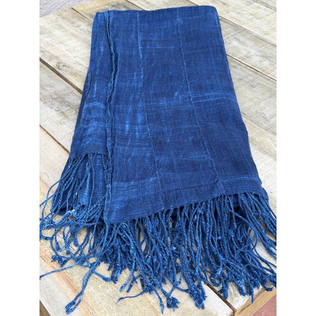 Vintage African Indigo Denim Mossi Mudcloth 85” L X 41”w Textile Throw | No. 101 For Sale - Image 4 of 7