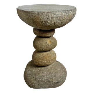 Vintage River Rock Stack Outdoor Side Table Stool For Sale